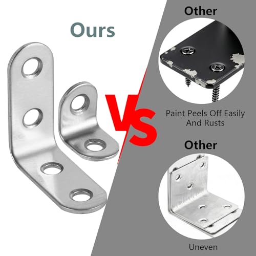 40 Pcs L Bracket Stainless Steel Corner Brace with 100 Pcs Screws, 90 Degree Right Angle Bracket Firmware for Wooden Shelves, Chairs, Tables, Dressers, Furniture (1.57 Inch and 0.79 Inch)