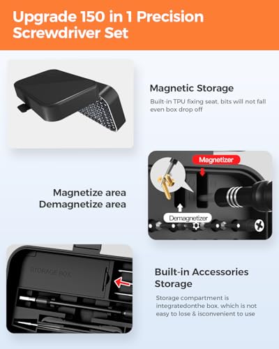 Precision Screwdriver Set, SOONAN 150 in 1 Electronics Tool Kit with 120 Bits Magnetic Screwdriver Set & 30-bit Magnetic Set Handy Repair Tool for Computer Phone Watch Camera Laptop, Black - size: 150-IN-Black