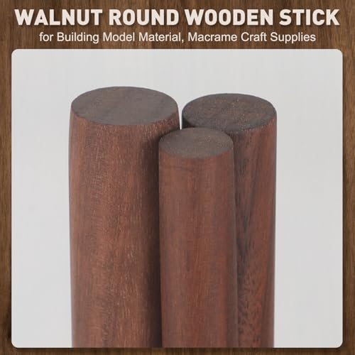 32Pcs 7 Size Walnut Wooden Dowel Rods 5.9Inch Long Wooden Dowel Rods Sticks 4/6/8/10/12/15/18mm Wood Sticks for Crafts Unfinished Round Sticks for Crafts and Woodworking Building Material - size: 5.9inch