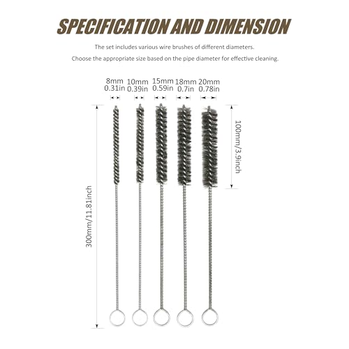 5 PCS Stainless Steel Wire Tube Brushes, 5 Size 11.8 Inch Brush Flexible Long Wire Cleaning Brush for Parts, Engine, Tubes, Cylinders