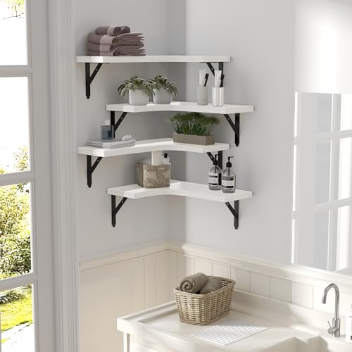 ROMGUAR CRAFT Corner Floating Shelves Wall Mounted Set of 4, White - color: White