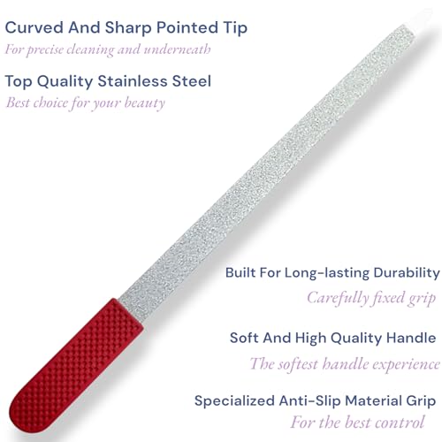 Professional Sapphire Ruby Red Nail File for Seniors & Adults – 6.7" Stainless Steel, Double-Sided Metal File, Ergonomic Non-Slip Handle, for Natural, Gel, Acrylic Nails, Manicure & Pedicure Tool