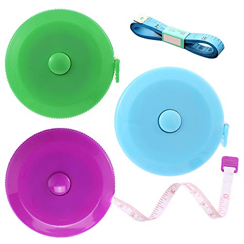 Measuring Tape Retractable, 60 Inch Soft Fabric Tape Measure for Body, Push Button Sewing Measurement Tape for Cloth Waist(3 Pack/Green Purple Sky Blue) - color: Green Purple Sky Blue