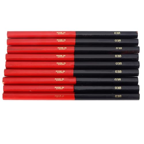 Carpenters Pencil 10Pcs,Hex 2‑Head Red Blue Round Wire Carpenters Pencils with Thickened Core, Woodworking Construction Pencils for Marking Drawing Writing(6.9in)