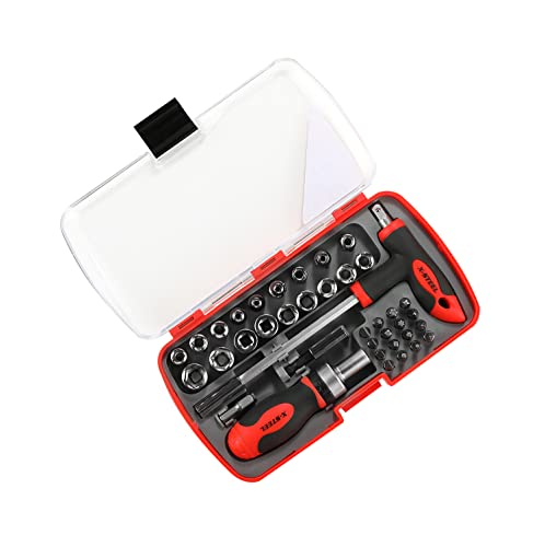 38-Piece Ratcheting Screwdriver Sets nut Driver Set Magnetic Torx Slotted Phillips Square Muti Screwdriver Bits Sockets Set T-Handle Rachet Tools Set Basic Tool Kit for Home Repair Dorm Mechanics - size: 38PCS