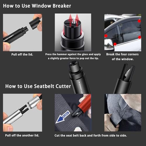 2 Pack Upgraded Safe Hammer,Underwater Glass Breaker,Emergency Window Breaker & Seatbelt Cutter,Car Window Breaker Tool,Glass Breaker and Seatbelt Cutter for Cars - color: Red+Black