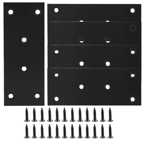 Bonsicoky 4 Pcs Flat Straight Brace Brackets, Black, 5" x 2" - size: 5" x 2" - 4 PCS, style: Black