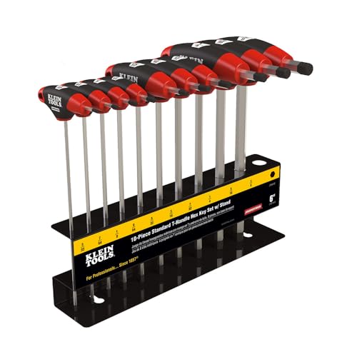 KLEIN TOOLS JTH610E T-Handle Hex Key Set, SAE Inch Sizes Allen Wrench Set with 6-Inch Blades, Stand Included, 10-Piece - size: 6-Inch Hex Key Set, style: T-Handle Hex Key Set