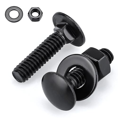 Glvaner (6 Sets) 1/2-13 x 2 Stainless Steel Carriage Bolts Screws Black and Hex Nuts & Flat Washers Black, Round Head Square Neck, 304 Stainless Steel 18-8, Full Thread Coverage - size: 1/2-13 x 2"