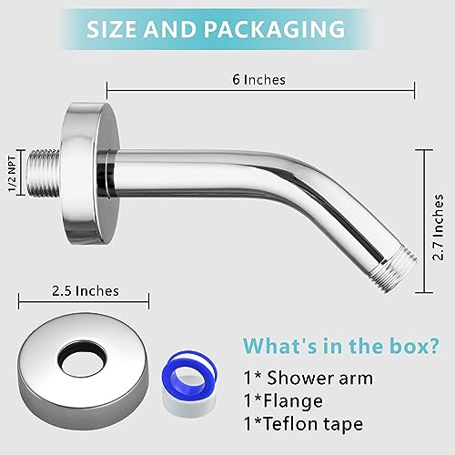 Shower Arm with Flange, 6 Inches Wall Mount Replacement Shower Head Arm For Fixed Shower Head and Handheld Showerhead, Chrome - color: Chrome, style: 6 Inch