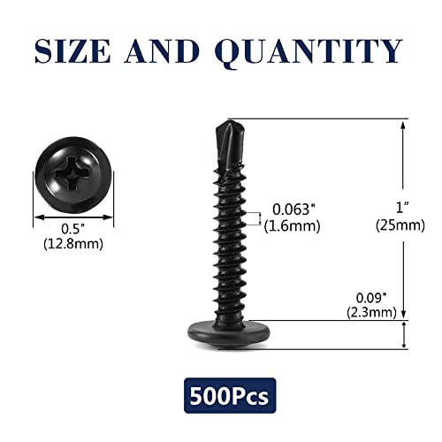 #10 x 1 Sheet Metal Screws 500PCS 410 Stainless Steel Truss Head Fast Self Tapping Screws Black Oxide by SG TZH - color: Black, size: #10 x 1"