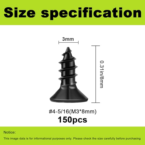 M3x8mm Small Wood Screws, Black Phillips Flat Head Short Screws 150pcs - color: M3-Black, size: 150PCS-8mm