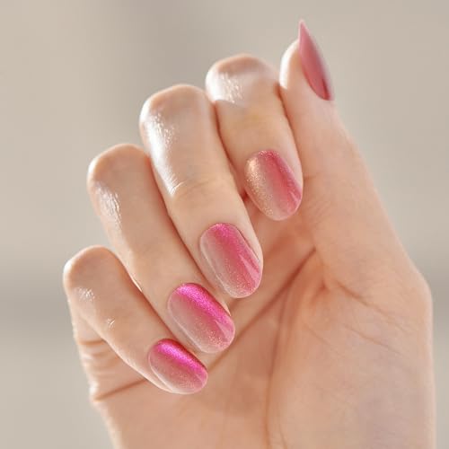 Kiss colorFX by Impress Press On Nails, Walk Out, 30 No Glue Peel and Stick Nails Kit with IMPROVED Adhesive, Pink Short Oval Pearlescent Effect, Includes Prep Pad, Manicure Stick & Mini File