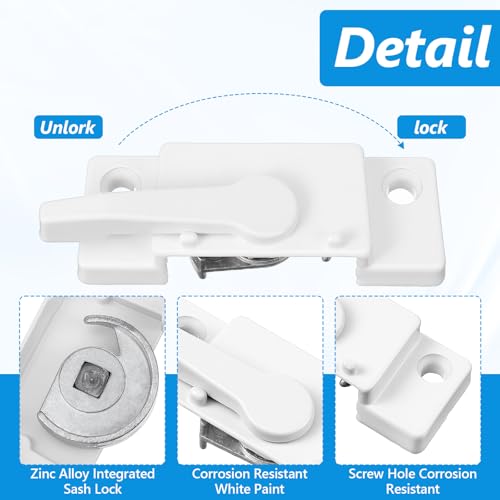 8 Pack Windows Sash Lock-Sliding Window Sash Locks for Single-Hung and Double-Hung Windows-White Cam Sash Locks for Vertical and Horizontal Sliding Windows ﻿