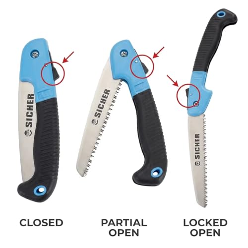 SICHER 6 Inch Folding Pruning Saw – High Carbon Steel Blade with Secure Lock, Anti-Slip Handle for Comfortable Grip, Portable Hand Saw for Garden, Tree Trimming, Camping & Outdoor Use