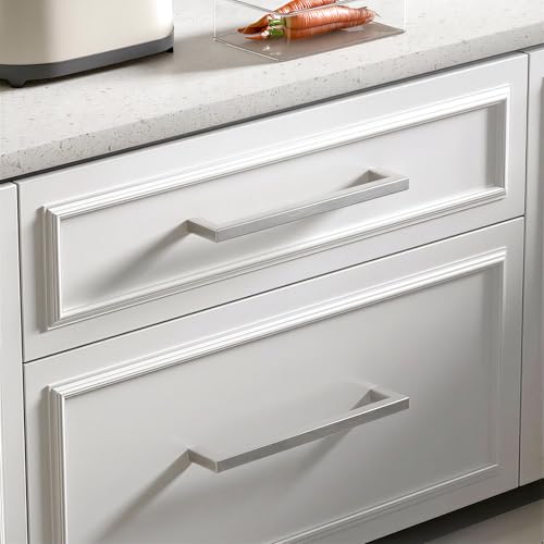 Goldenwarm Brushed Nickel Cabinet Pulls 30 Pack 10 Inch, Square Drawer Handles, Stainless Steel, Screws Included, Silver Kitchen Hardware for Cupboard Closet Furniture Upgrade - size: 10In(256MM) Hole Centers