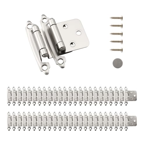 HOME MASTER HARDWARE Self Closing Overlay Cabinet Hinges 1/2" Variable Semi-Concealed Hinge for Kitchen Bathroom Hinges Flush Mount w/Cupboard Screws, Satin Nickel Finish 20 Pcs - color: Satin Nickel-20Pack, size: 1/2"Overlay