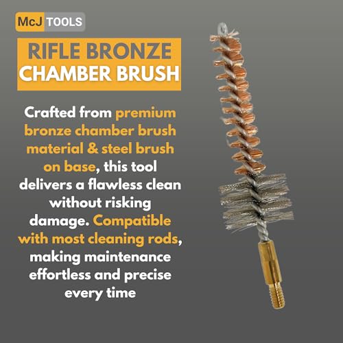 McJ Tools Cleaning Bronze Chamber Brush 10-Pack 7.62mm/.308Cal - Bristle Bronze Premium Gun Cleaning Brushes for Effective Chamber Cleaning - size: 7.62mm, .308cal (10-pack)