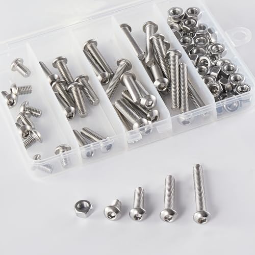 M6 x 10mm 20mm 30mm 40mm Button Head Socket Cap Screws Bolts and Nuts, Stainless Steel 304, Bright Finish, Metric Allen Hex Drive, Fully Thread, Assortment Kit 80PCS - size: Button M6x10-40mm+Nuts