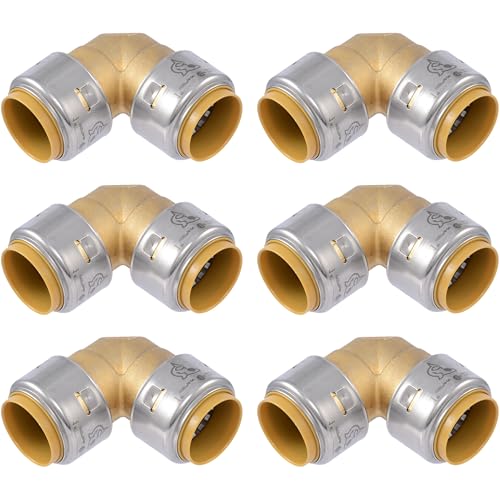 SharkBite Max 1 x 1 in PTC 90-Degree Elbow, Pack of 6, Push-to-Connect Brass Plumbing Fitting, UR260 - size: 1 in., 6 Pack