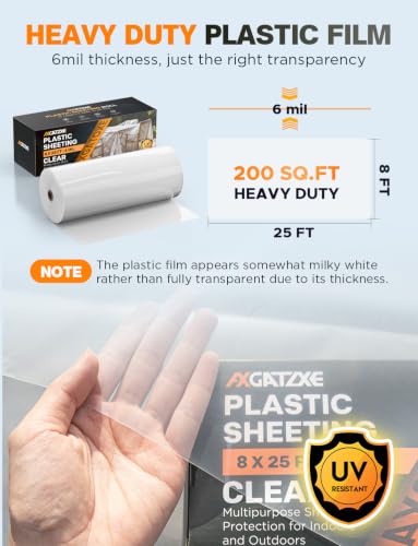 Axgatoxe 6 Mil 8x25 FT Heavy Duty Greenhouse Plastic Sheeting, 1-Roll - size: 8x25 FT