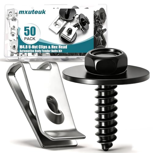 mxuteuk 50PCS M4.8 U-Nut Clips & Hex Head Automotive Body Fender Bolts Kit,for Most Cars Fender,Engine Undertray Cover, Engine Cover & Bumper Fender Liner - color: Black-M4.8