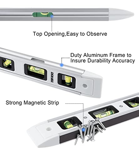 DOWELL 9 Inch Magnetic Spirit Level, Leveler Tool, 1-Pack, White - color: 1pcs-white