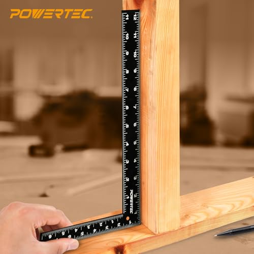 POWERTEC Carpenter Square 8" x 12" - L Square Ruler, Right Angle Square Tool, Woodworking Square for Carpentry, Construction, DIY, 1PK (80035) - style: 8" x 12" Square