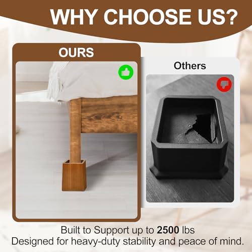 Wooden Bed Risers 5 Inch Heavy Duty, Support 2500 lbs, Brown - color: Retro Brown, size: 5"H(Inner 4"H)