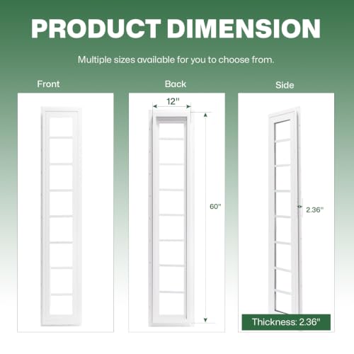 NeatiEase Vinyl Transom Window, 12" x 60" Fixed Glass Household Windows with Grids and Dual-pane Tempered Glass for House, Shed, Doors, Garage, Chicken Coop, Basement (White) - size: 12"x60"