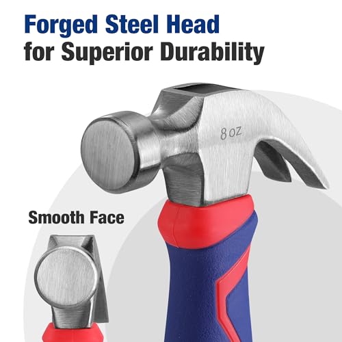 WORKPRO 8 oz Claw Hammer, Small Hammer with Fiberglass Handle - color: Blue and Red, size: 8 oz