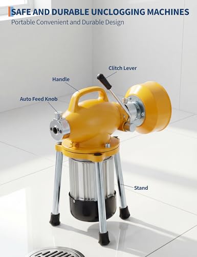 500W 400 RPM Auto Feed Electric Drain Cleaner Machine - color: Yellow