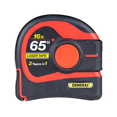 General Tools LTM2X Laser Tape Measure 2-in-1, 65 Ft Laser Measure and 16 Ft Tape Measure with Large, Easy Read Backlit Digital Display, Red (LTM2X-RD-Q)