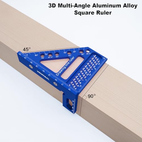 3D Multi-Angle Aluminum Alloy Woodworking Square Ruler, 22.5-90 Degree Protractor, High Precision Miter Triangle Ruler for Engineers, Carpenters, and Craftsmen - color: Blue
