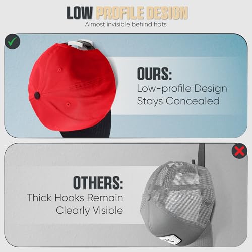 Modern JP Adhesive Hat Hooks for Wall (16-Pack) - Minimalist Hat Rack Design, No Drilling, Strong Hold Hat Hangers - USA Patented, White - color: White