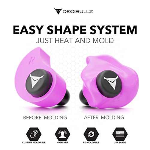 Decibullz Custom Molded Ear Plugs, 31dB NRR Shooting Ear Protection (Pink) - color: Pink