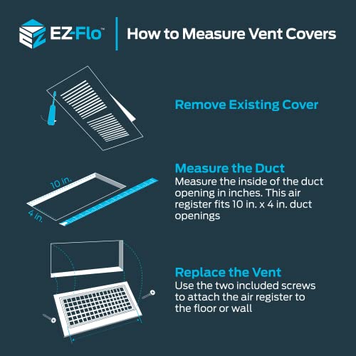 EZ-FLO 10 x 4 Inch (Duct Opening) Air Vent Cover for Wall or Ceiling, Two-Way Ventilation Register, Solid Steel HVAC Register Cover, White, 61609 (Pack of 2) - size: 10 in. x 4 in. (Pack of 2)