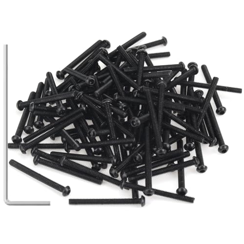 105 Pieces M2 x 20mm Button Head Socket Cap Screws, Thread Pitch 0.4mm, Sutemribor M2 Black Screws, 10.9 Grade Alloy Steel, Black Oxide Finish, Fully Threaded - size: M2 x 20mm, style: Button Head