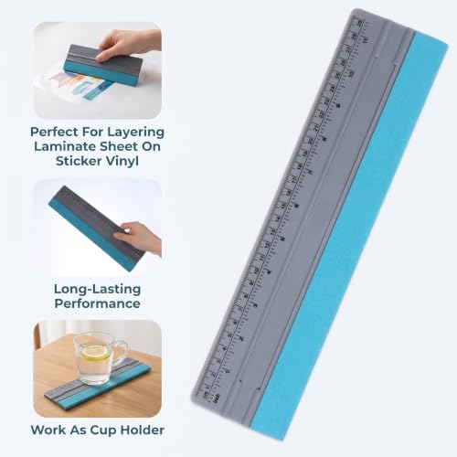 Wallpaper Smoothing Tool, Professional Vinyl Squeegee with Ruler | Felt Squeegee for Vinyl Decals Sticker Paper Wallpaper Window Film Tools (Gray, 12inch) - size: 12in Gray