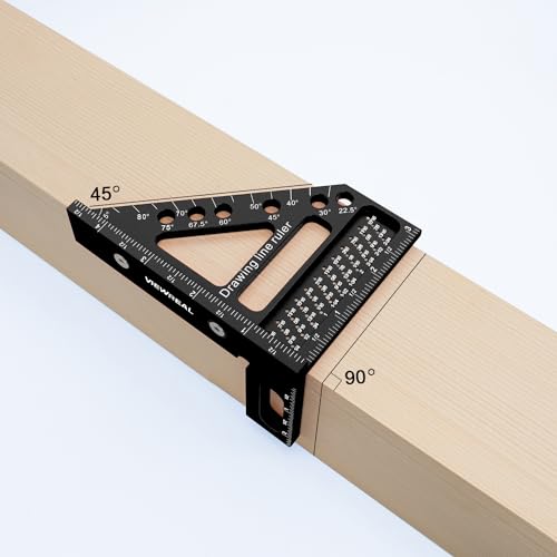 Precision Multi-Angle Carpenter's Square - Versatile Aluminum Woodworking Tool with Laser-Etched Markings for Engineering & Construction - color: Black