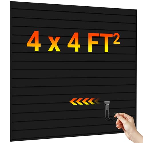Ezlaino Slatwall 4 FT x 4 FT, PVC Slat Wall Paneling Garage Wall Organizer - color: Black, size: 4FT x 4FT