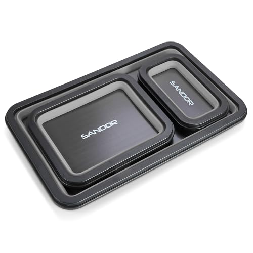 Collapsible Magnetic Parts Tray Set -3 Different Size Tool Trays Light Grey - color: Light Grey
