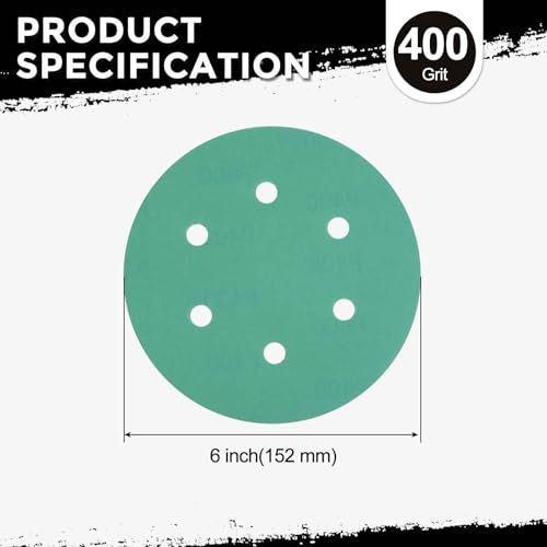 50Pcs Sanding Disc 6Inch 400Grit 6 Hole Sandpapers Green - color: Green, size: 6 Inch(400 Grit)