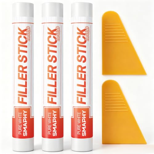 White Wood Filler Sticks 3 Pack, Putty Stick for Nail Holes & Baseboards