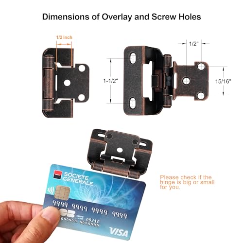 Oil Rubbed Bronze Kitchen Cabinet Hinges, 1/2” Overlay, 4 Pack - color: Oil Rubbed Bronze