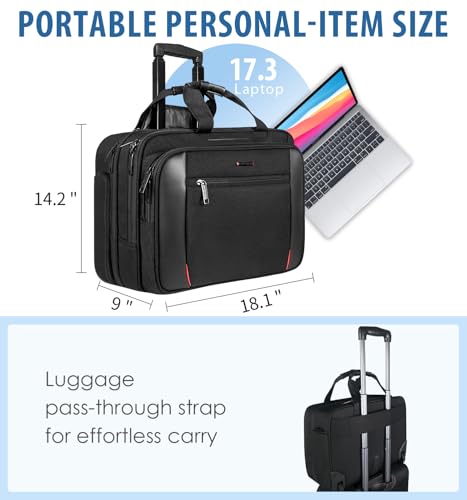 EMPSIGN 17.3 Inch Rolling Laptop Bag for Women/Men, Black