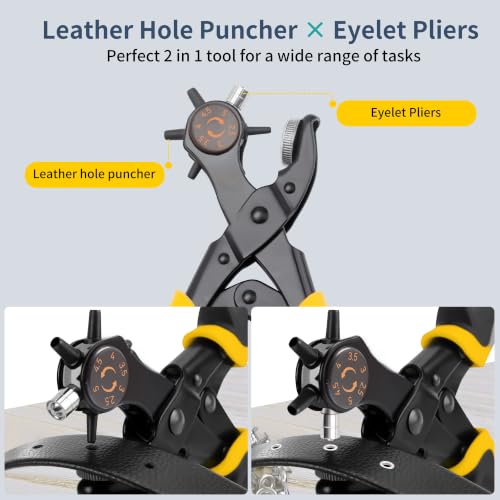 XOOL 2 in 1 Leather Hole Punch Eyelet Tool Kit, 3/16" 4.5mm Metal Eyelets for Fabric, Hole Puncher, Eyelet Pliers for Shoes Leather Clothes Belt - style: Hole Puncher × Eyelet Pliers