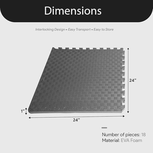 BalanceFrom Puzzle Exercise Mat 1 Thick, EVA Interlocking Foam Floor Tiles - color: Grey, style: One Inch Thick, 72 Square Feet