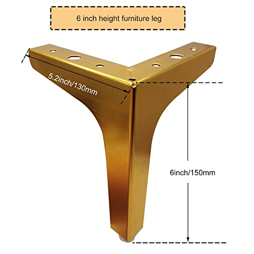 6 Inch Furniture Legs, Set of 4 Metal Furniture Legs Modern Triangle Feet Luxury Gold for Sofa Cabinet Cupboard Couch Chair Ottoman - color: Gold, size: 6 Inch