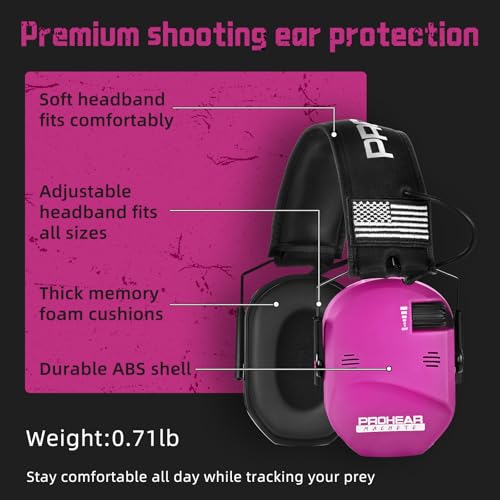 PROHEAR 022 Electronic Ear Protection for Shooting & Hunting - 29dB SNR Noise Reduction, 4 Omnidirectional Microphones - color: Electronic Ear Protection-pink
